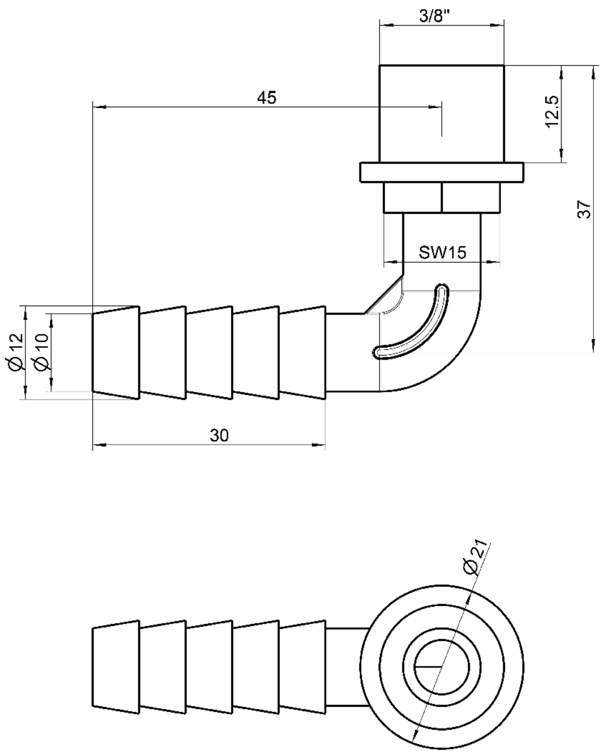 Images Dimensions - drain plug 3/8 PRF - Systemair