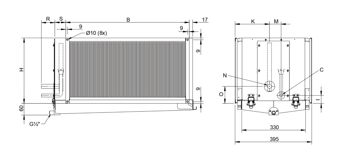 Images Dimensions - DXRE 80-50-3-2,5 Duct cooler - Systemair