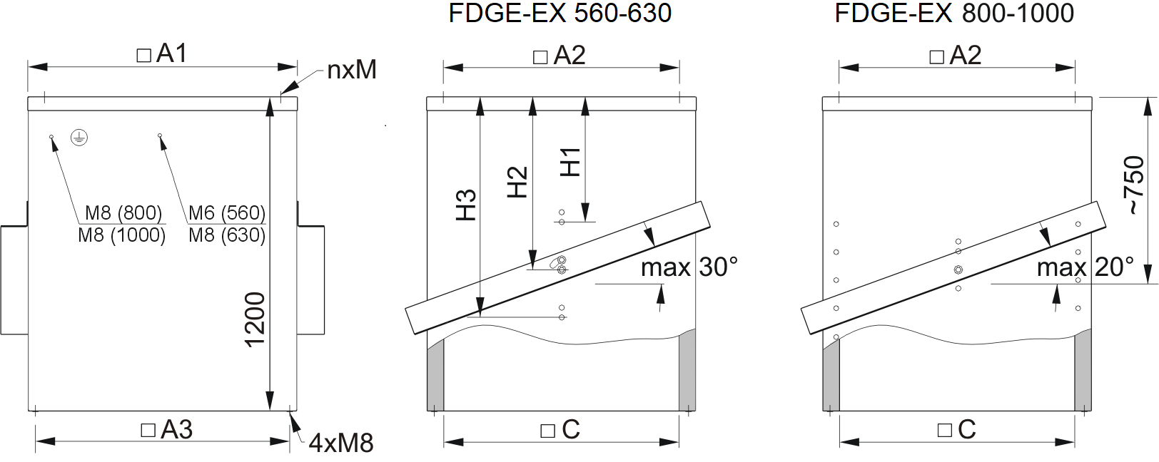 Images Dimensions - FDGE-EX 560 roof socket - Systemair