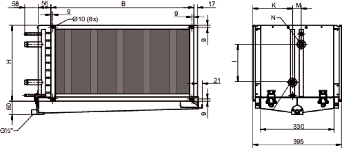 Images Dimensions - PGK 50-25-3-2,0 Koelbatterij - Systemair