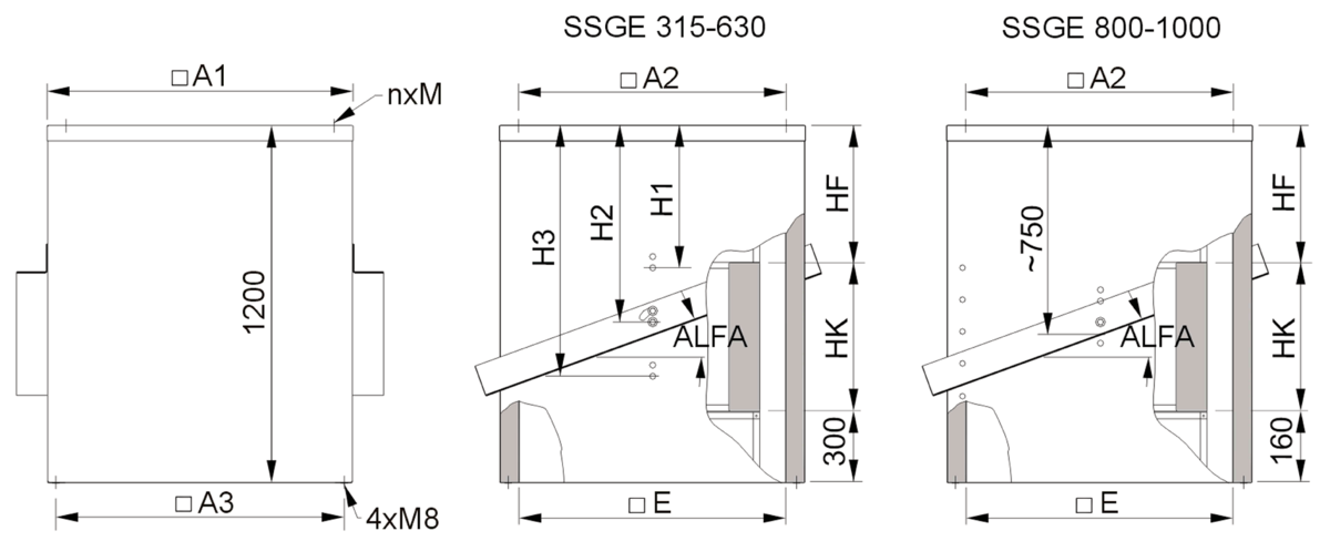 Images Dimensions - SSGE/F 630 socket silencer - Systemair