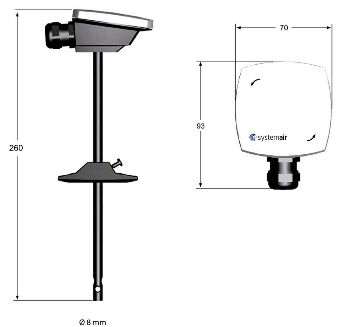 Images Dimensions - TG-KH/PT1000 Duct sensor - Systemair